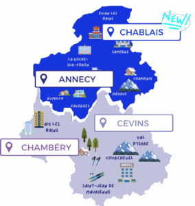 Implantations de DURET ELECTRICITE Annecy, Cevins, Chambéry et Chablais